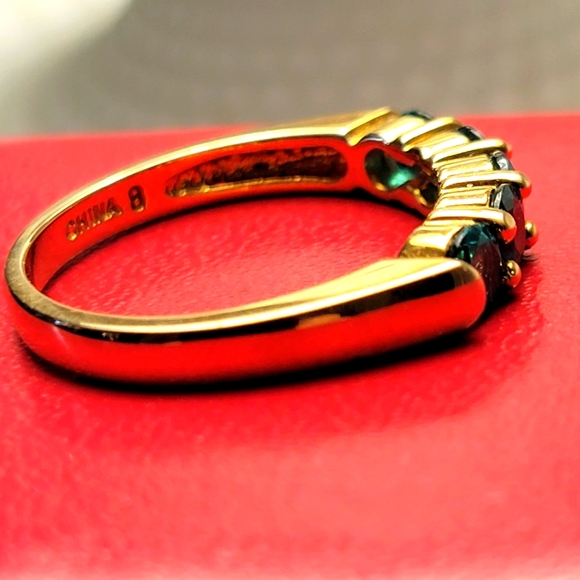 ANTIQUE Emerald Gold/ Sterling 925 Ring Sz8 - Picture 6 of 8